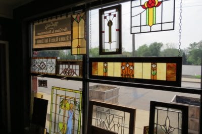 mccully art glass & restorations of lafayette indiana stained glass display